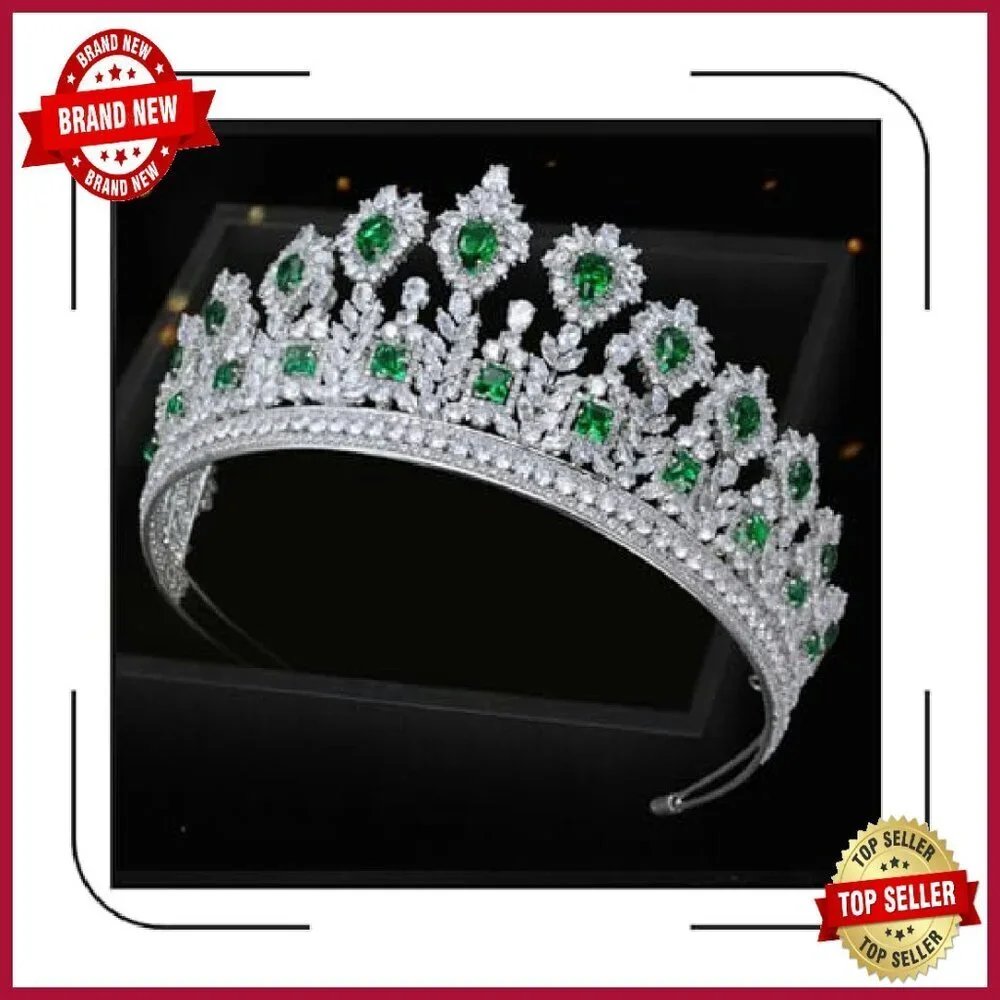 Large Handmade Cubic Zirconia Bridal Tiara Headpiece for Weddings Prom